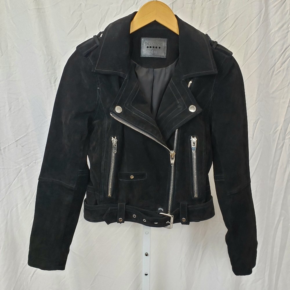 Blank NYC Black Suede Leather Moto Jacket Silver Zippers And Hardware
